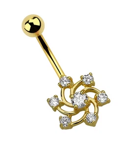 Belly Button Piercing Jewelry Banana Steel Gold + Flower With Helix And Crystals - Picture 1 of 4