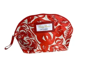 New Tracy Reese for Clinique Red Cream Floral Leaf Print Makeup Cosmetic Bag - Picture 1 of 6
