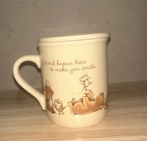 80’s Hallmark Mug 10oz Ceramic w/lid, Mug “A Friend Knows How To Make You Smile” - Picture 1 of 6