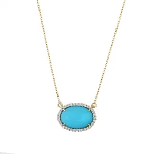 Collana con ciondolo turchese in oro 14 carati diamante con catena regalo pie... - Foto 1 di 8