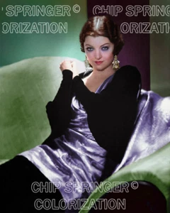 MYRNA LOY wearing Robe & Earrings | Sexy 8x10 COLOR PHOTO by CHIP SPRINGER - Picture 1 of 1