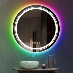 Large Bathroom HD Vanity Mirror RGB Multicolor Backlit+Adjustable Front-Lighted - Picture 1 of 22