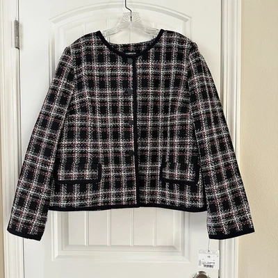 NUEVO CON ETIQUETAS Chaqueta Blazer Liz Claiborne Career Tweed Para Mujer 16 Rojo Blanco Negro Foto 1 de 4