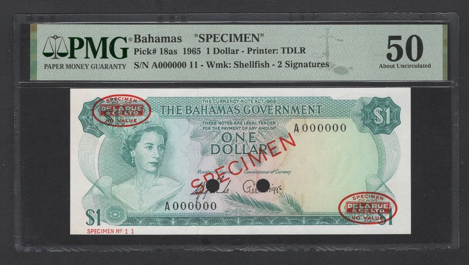 Bahamas One Dollar 1965 P18as "Specimen" About Uncirculated - Image 1 of 2