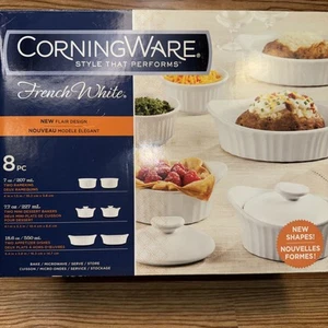 CorningWare French White 8 Pc Set 2 Ramekins 2 Mini Bakers 2 Appetizer Dishes - Picture 1 of 3