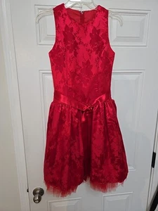 Abito Jessica McClintock rosso floreale raso senza maniche al ginocchio, Jr.3 - Foto 1 di 6