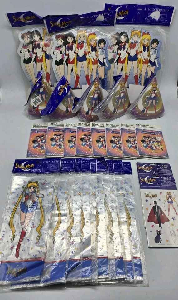 1996 Vintage SAILOR MOON Party Decor (Stickers Hats Centerpieces Gift Bags) Lot - Image 1 of 4