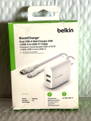 Belkin - 24W Dual Port USB Fast Charging Wall Charger w/ USB-C Cable - White - Image 1 of 4