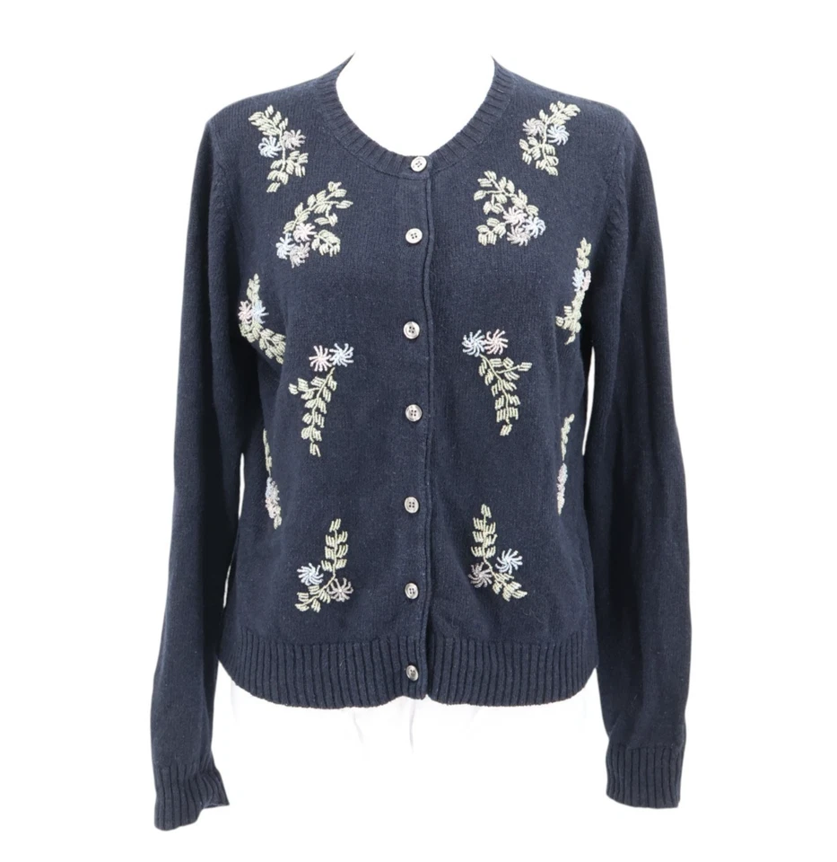 Cárdigan floral vintage con cuentas para mujer azul cabaña abuela capas centrales talla S Foto 1 de 4