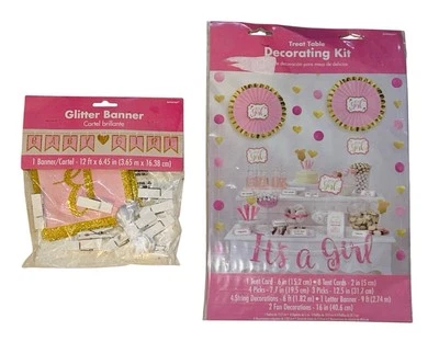 Новый с Ярлыками «Это девочка» розовый стол украшения набор ребенка душа знаки баннер - Изображение 1 из 4