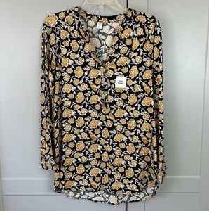Old Navy Damen Med Bluse braun Blumen Langarm Herbst Arbeitskleidung Büro Freizeit - Bild 1 von 8