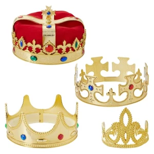 4-Pack King and Queen Crown Set Jeweled Halloween Costume Accessory, Party Hat - Picture 1 of 10