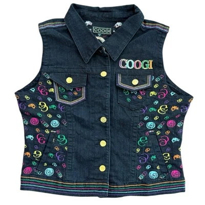 Vintage Coogi Women's Denim Embroidered Y2K Kidcore Logo Whimsygoth Vest Size XL - Image 1 of 4