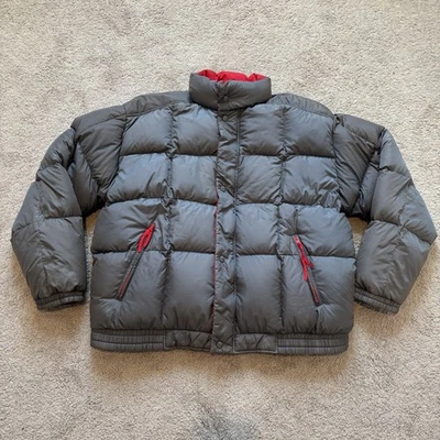 L.L Bean Mountain Classics Goose Down Puffer Men’s XL TALL GRAY & Red Snap & Zip - Image 1 of 4
