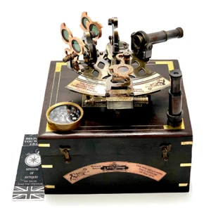 Nautical Compass Sextant Vintage Marine Astrolabe Ship's Instrument & Wooden Box - Picture 1 of 12