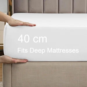 Extra Deep 40 CM Fitted Sheet Single Double King Super King Size Bed Sheets Uk - Picture 1 of 95