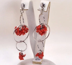 ORECCHINI IN ARGENTO 925 A CERCHIO CON SCAGLIE DI CORALLO ROSSO AGHT 0315 - Foto 1 di 3
