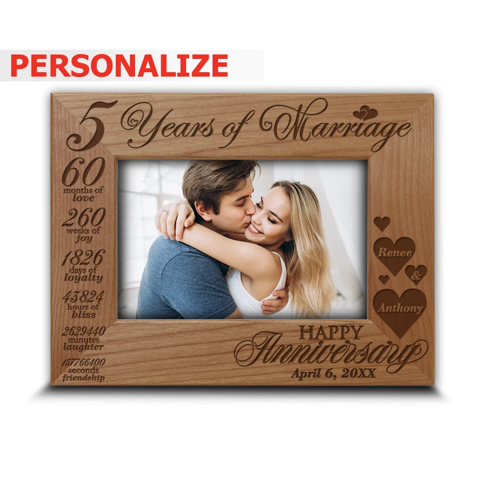 Traditional Wood Gift for 5th Anniversary-5 years of Marriage- Engraved Wood - Image 1 of 4