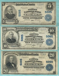 Columbus OHIO 5065 1902PB Large Size Set of 3 Ohio National Bank: Mid Grade - Picture 1 of 11