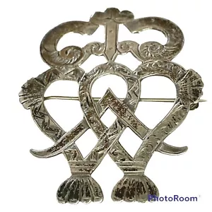 Victorian Scottish Luckenbooth Sweetheart Brooch Pin 925 Silver - Picture 1 of 5