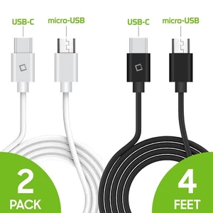 Cellet Micro-USB to Reversible USB-C Cable by Cellet - 1-Black & 1-White - Picture 1 of 6