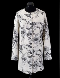 Lucy & Laurel Anthropologie Cream/Black Wool Blend Floral Print Coat Size L - Picture 1 of 15