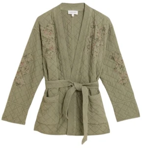 ex M&S Jacke Damen Peruna bedruckt gesteppt Langleinen Gürteljacke Kimono Br462 - Bild 1 von 1