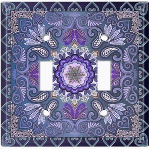 Cubierta de interruptor de luz de metal placa de pared púrpura elegante patrón de azulejos florales TIL061 - Imagen 1 de 14