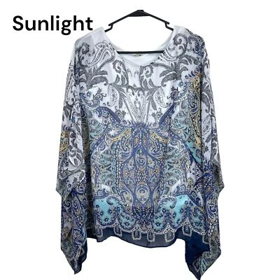 Blusa Top MILANO Blanca Multicolor-Paisley Diseño Talla L-Mangas Mariposa Informal Foto 1 de 4