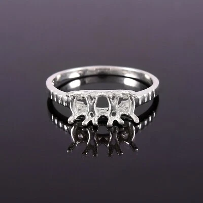 925 Sterling Silver Jewelry Semi Mount Ring Stone Setting Size 6X4 MM 3 Piece - Image 1 of 4
