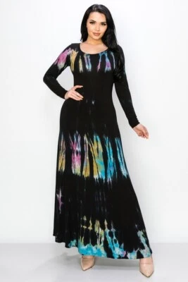 T-Party Multicolor Long Sleeve Tie Dye Maxi Dress Small Foto 1 de 4