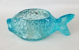 Blue Glass Fish Votive Candle Holder Tea Light Nautical Beach Cottage - Picture 1 of 6