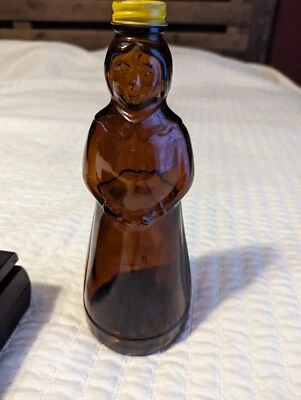 Vintage Amber Mrs. Butterworth Female Shaped Syrup Bottle Yellow Metal Cap 10” - Image 1 of 4