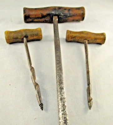 Vintage Retro Auger Gimlet Drill Bits Tools Hardwood Handles - Great Display  - Image 1 of 4