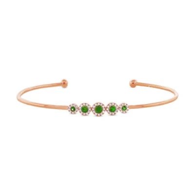 14K Rose Gold Diamond Green Garnet Bangle Bracelet Cuff Natural 0.43 CTW - Image 1 of 2
