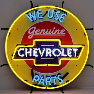 Wir verwenden Original Chevrolet Teile Leuchtreklame - Verkauf & Service - Chevy Händler - Bild 1 von 2
