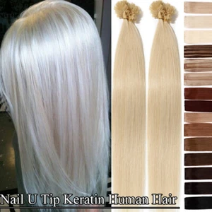 Nail U Tip Remy Human Hair Extensions Fusion Keratin Pre Bonded Platinum//Blonde - Picture 1 of 28