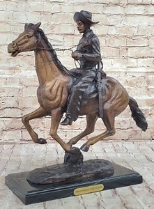 Cowboy On His Running Horse Handmade Bronze Statue Figure Gift Home Decor Art NR - Picture 1 of 10