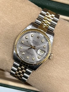 Rolex Datejust de acero y oro de 18 quilates 36 mm esfera de diamantes plateada personalizada 16013 - Imagen 1 de 5