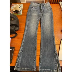 Jeans Judy Azul Cintura Alta Corte Bota Talla 9/29 Detalle Tobillo Dividido - Imagen 1 de 6