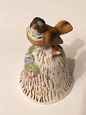 Ceramic Robin Bird Bell (Wood like design on bell w Blue flower)
