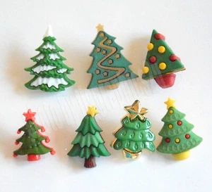 Christmas Trees / Holiday Button Embellishments / Mixed Trees / Shank Back - Picture 1 of 2