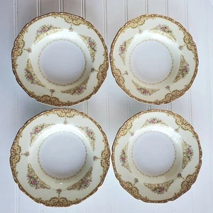 4 Noritake 8" Suppenschüsseln Goldfarbener Rand Blumenmuster Japan N129 - Bild 1 von 5
