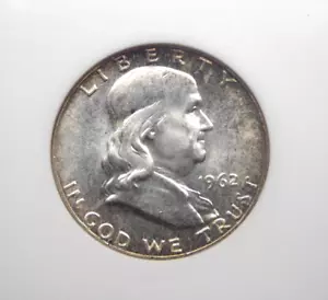 1962 "P" Franklin SILVER Half Dollar 50c NGC MS64 #030 BU Uncirculated ECC&C Inc - Picture 1 of 5