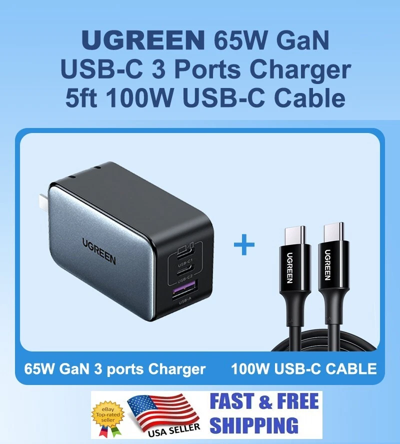 Cargador rápido UGREEN 65W GaN carga rápida 4.0 3.0 USB C PD cargador USB para iPhone Foto 1 de 4