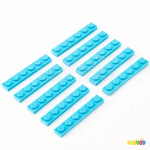 Lotto 10 mattoncini da costruzione originali LEGO Medium Azure Plate 1x6 3666 parte piatta NUOVI - Foto 1 di 2