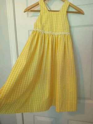 Kelly's Kids dress long yellow check sleeveless cotton+ empire daisy COTTAGE  6 - Image 1 of 4