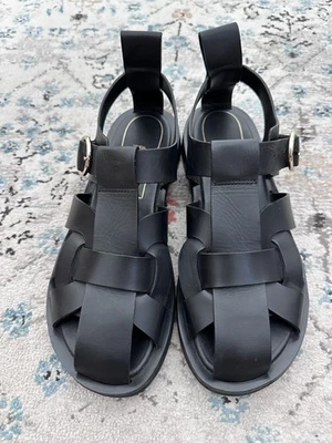 Sandalias de pescador de cuero negras ZARA para mujer talla 40 correa con hebilla plana Foto 1 de 4