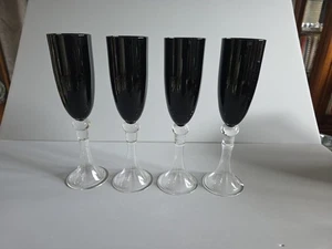 Pier One DANTE Black Wine Glass Gothic Art Deco MCM Retro Glass Set Of 4 - Picture 1 of 3