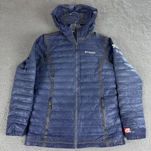 Columbia Titanium OutDry Ex Gold Down Jacket Mens Small Blue Hooded Packable - Picture 1 of 15